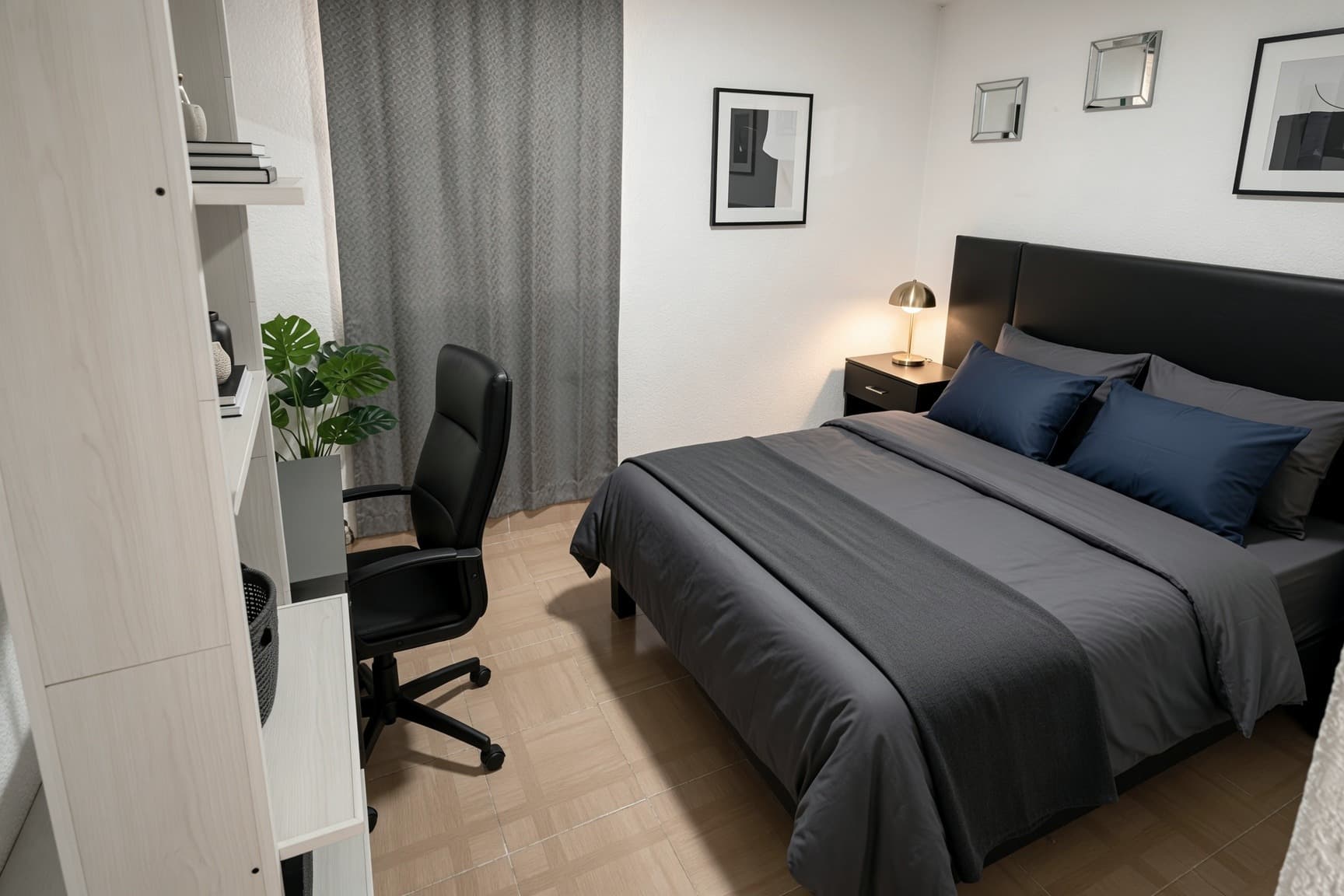 Suite con librero, escritorio y cama matrimonial